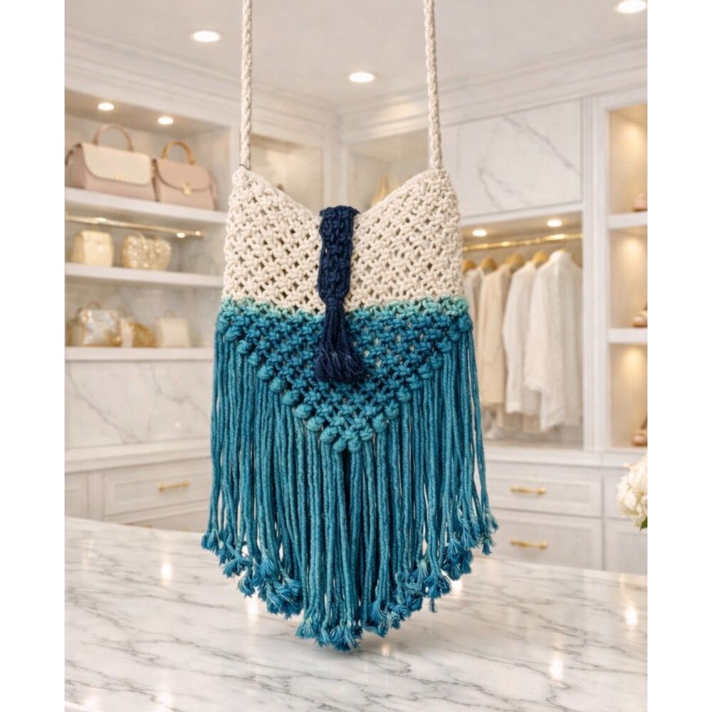 STREET LEVEL OMBRÉ CROCHET MACRAME BOHEMIAN STYLE CROSSBODY BAG